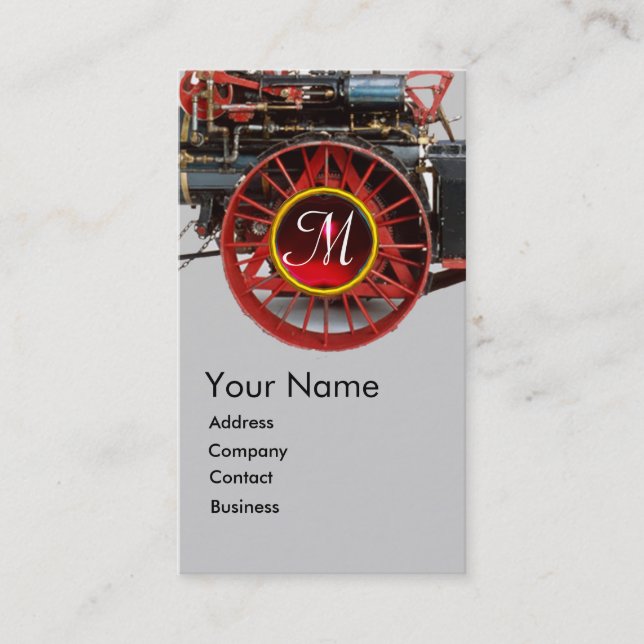 VINTAGE STEAM LOCOMOTIVE RUBY GEMSTONE MONOGRAM BUSINESS CARD (Front)