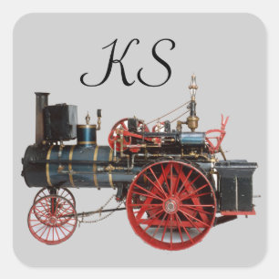 VINTAGE STEAM LOCOMOTIVE SQUARE  MONOGRAM STICKER