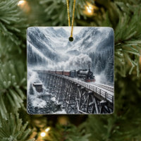 Vintage Steam Locomotive Train On Mountain Trestle