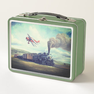Vintage Steam Train & Aeroplane Metal Lunch Box