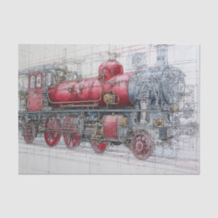 Vintage Steam Train Blueprint Tissue Paper