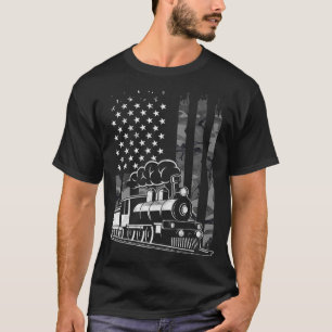 Vintage Steam Train Camo USA American Flag T-Shirt