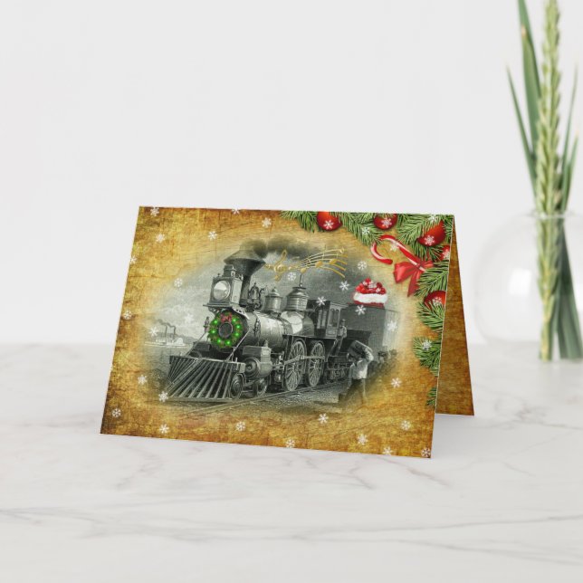 Vintage Steam Train Christmas Holiday Card (Front)