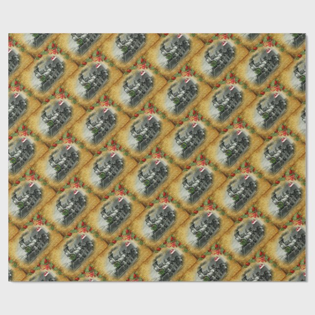 Vintage Steam Train Christmas Wrapping Paper (Flat)