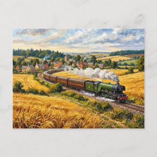 Vintage Steam Train Countryside Wheat Field Postcard