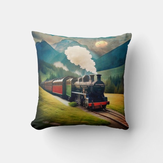 Vintage Steam Train Cushion (Front)