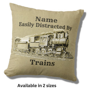 Vintage Steam Train Easily Distracted By, Add Name Cushion