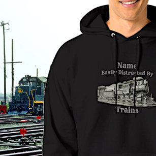 Vintage Steam Train Easily Distracted By, Add Name Hoodie