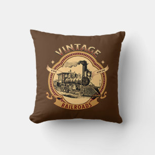 Vintage Steam Train Engine Railroads               Cushion