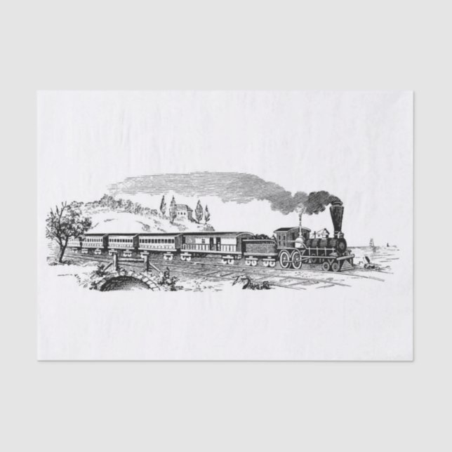 Vintage Steam Train Illustration Decoupage Tissue Paper (Front)