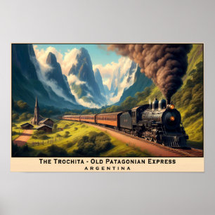 Vintage Steam Train in Patagonian Mountains Poster