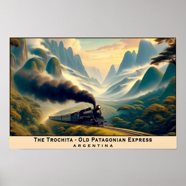 Vintage Steam Train in Patagonian Mountains Poster (Front)