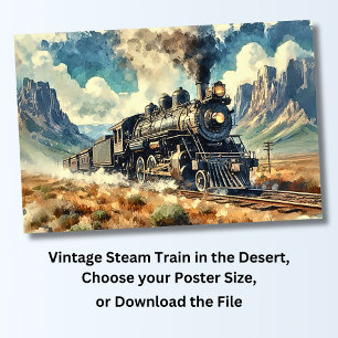 Vintage Steam Train in the Desert,  Railroad Poster