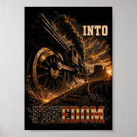 Vintage Steam Train Into Freedom American Flag Pos
