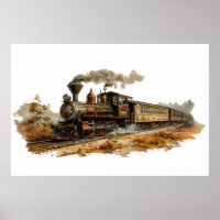 Vintage steam train landscape illustration 