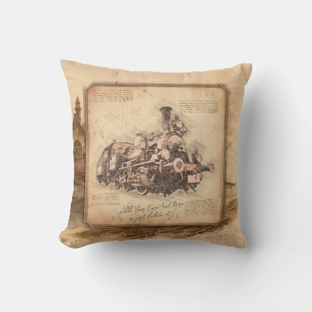 Vintage Steam Train / Locomotive Art. Driver Gift Cushion (Front)
