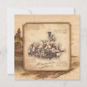 Vintage Steam Train / Locomotive Art. Driver Gift Holiday Card