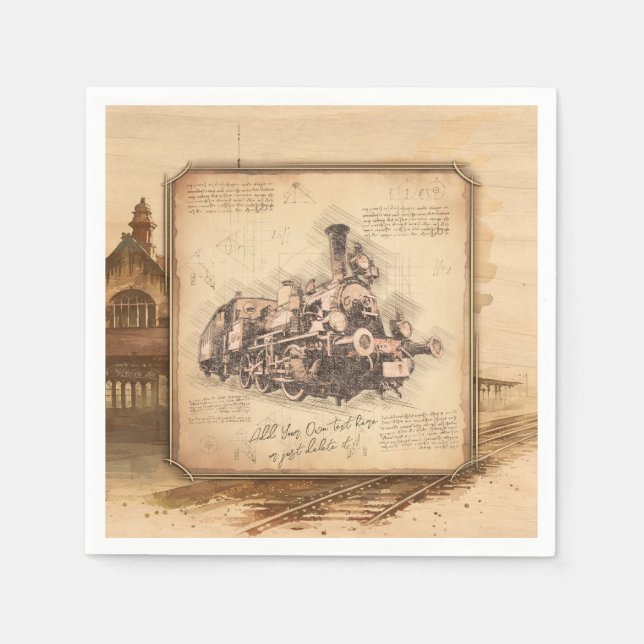 Vintage Steam Train / Locomotive Art. Driver Gift Napkin (Front)