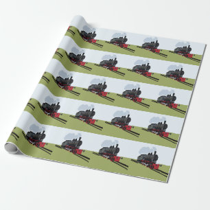 Vintage Steam Train on Railroad Track Art Wrapping Paper