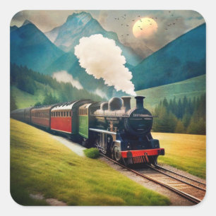 Vintage Steam Train Square Sticker