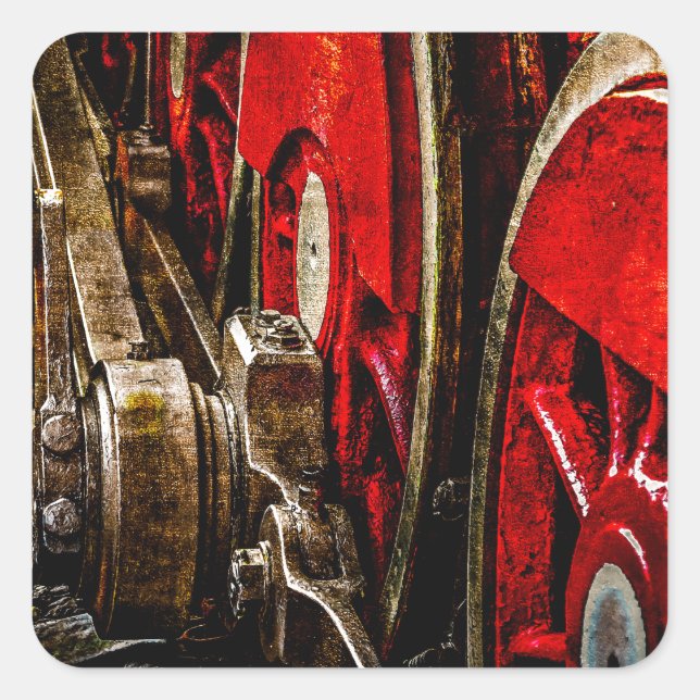 Vintage Steam Train - The Wheels Square Sticker (Front)