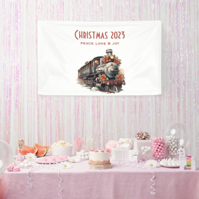 Vintage Steam Train Traditional Christmas Banner (Party)