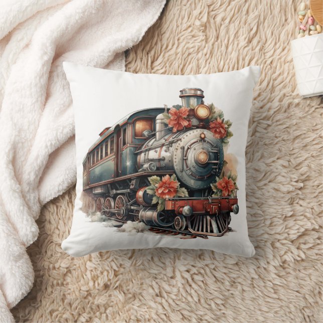 Vintage Steam Train Traditional Christmas Cushion (Blanket)