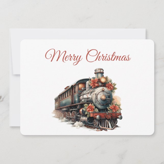 Vintage Steam Train Traditional Christmas Holiday Card (Front)