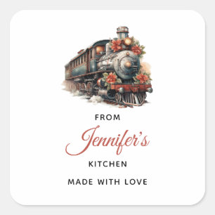 Vintage Steam Train Traditional Christmas Kitchen Square Sticker