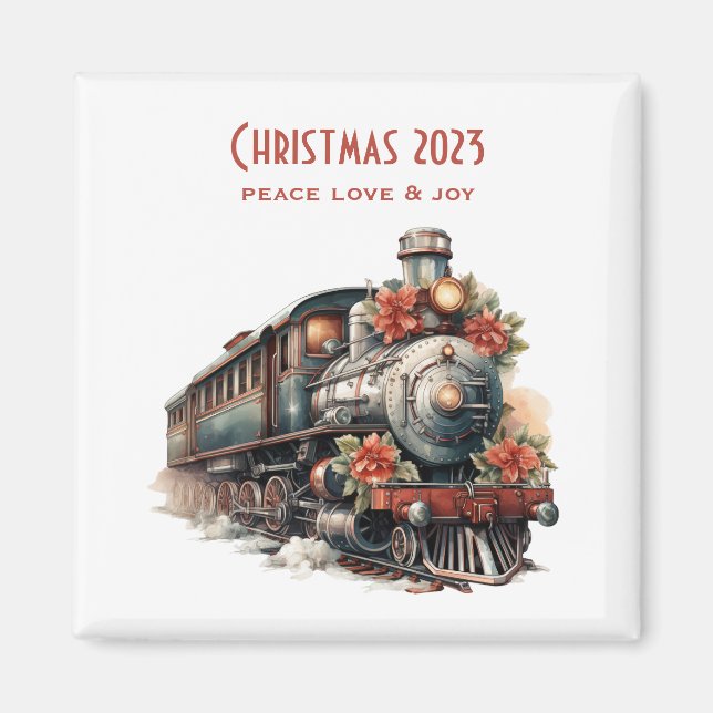 Vintage Steam Train Traditional Christmas Magnet (Front)