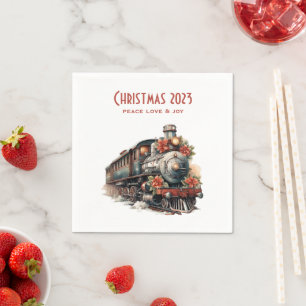 Vintage Steam Train Traditional Christmas Napkin