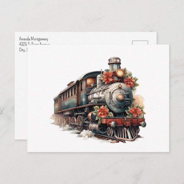 Vintage Steam Train Traditional Christmas Postcard (Front/Back)
