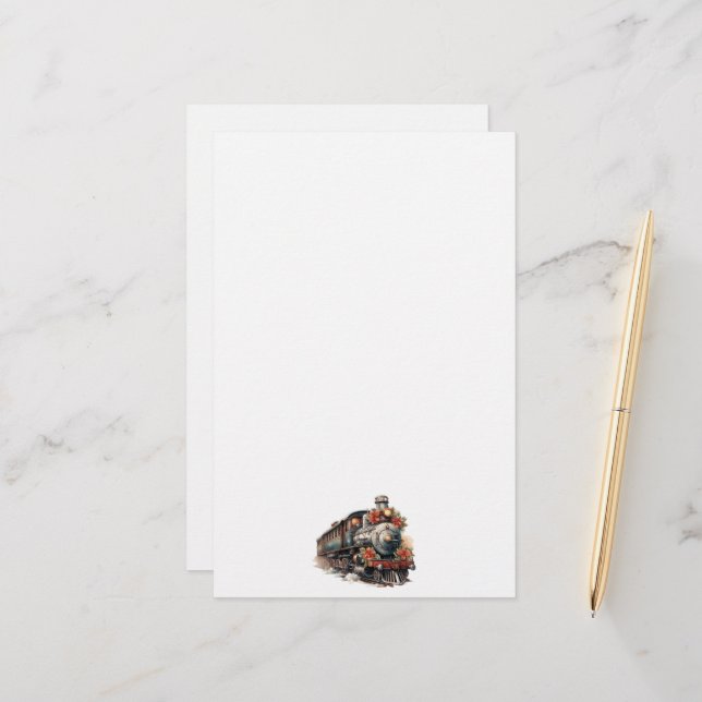 Vintage Steam Train Traditional Christmas Stationery (Front/Back In Situ)