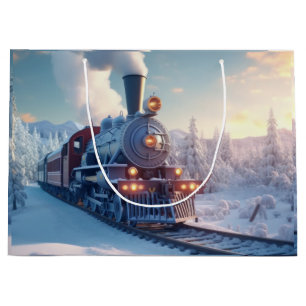 Vintage Steam Train Winter Snowy Mountains Large Gift Bag