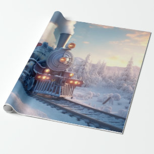 Vintage Steam Train Winter Snowy Mountains Wrapping Paper