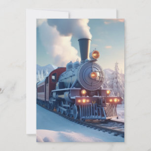 Vintage Steam Train Winter Woodland Snow christmas Holiday Card