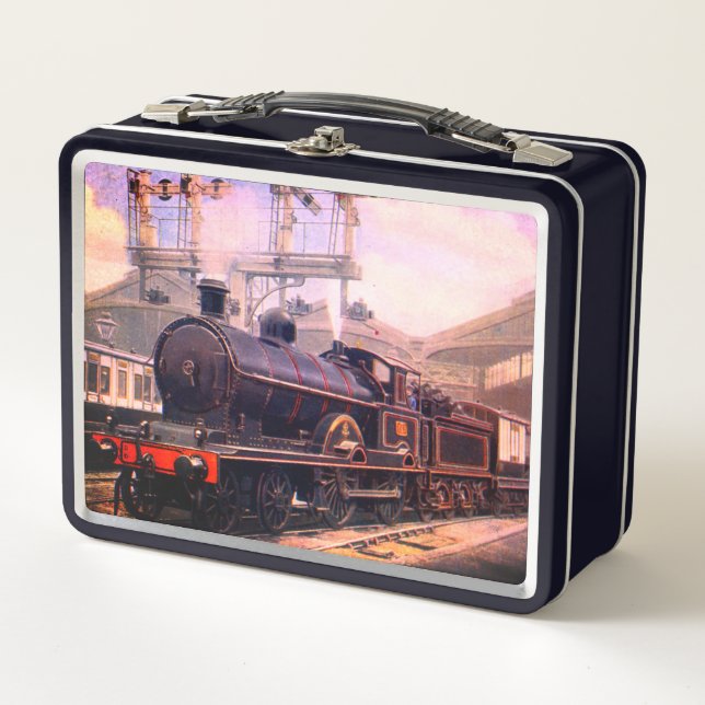 Vintage Steam Train Yard  Metal Lunch Box (Front)