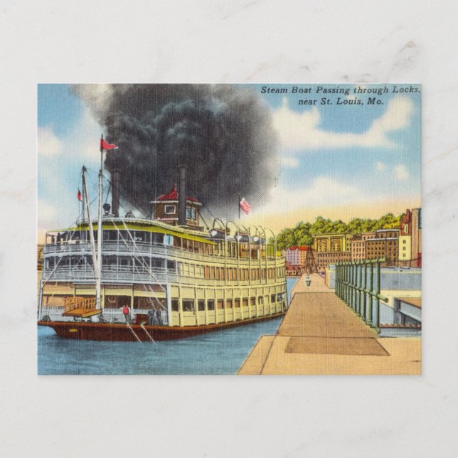 Vintage Steamboat in City, St. Louis Missouri Postcard (Front)