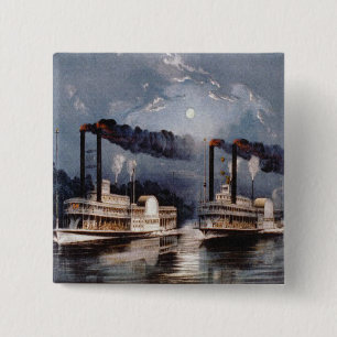 Vintage Steamboat Racing on Mississippi River 15 Cm Square Badge