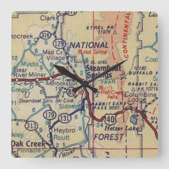 Vintage Steamboat Springs CO Map Square Wall Clock (Front)