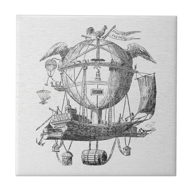 Vintage Steampunk Airship Ceramic Tile (Front)