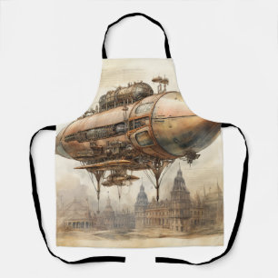 Vintage Steampunk Airship Copper Blueprint Apron