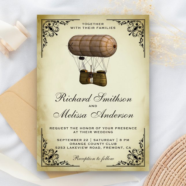 Vintage Steampunk Airship Wedding Invitation (Creator Uploaded)
