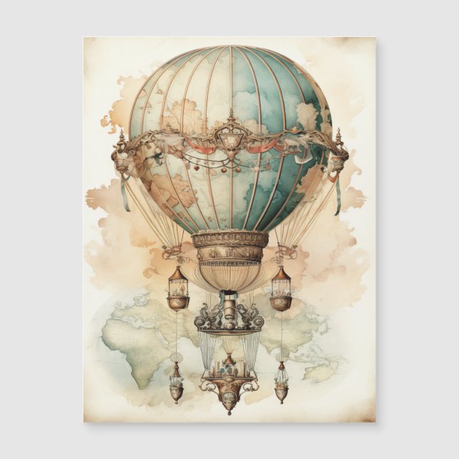 Vintage Steampunk Blue Hot Air Balloon (2) (Front)