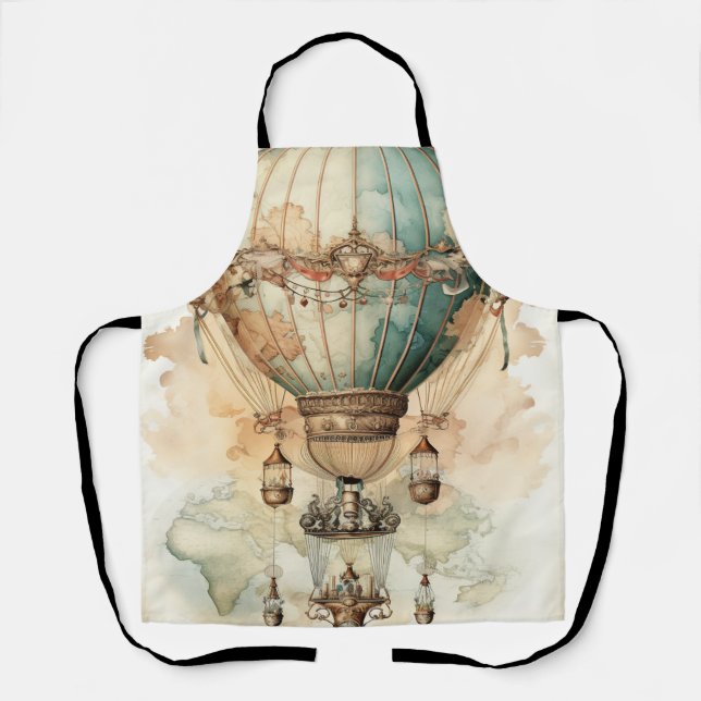 Vintage Steampunk Blue Hot Air Balloon (2) Apron (Front)