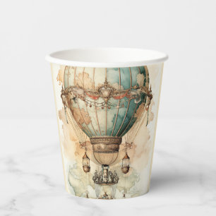Vintage Steampunk Blue Hot Air Balloon (2) Paper Cups