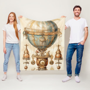 Vintage Steampunk Blue Hot Air Balloon (3) Fleece Blanket