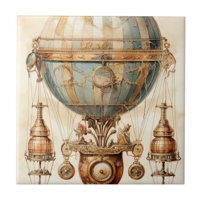 Vintage Steampunk Blue Hot Air Balloon (3) Tile (Front)