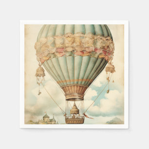 Vintage Steampunk Blue Hot Air Balloon Napkin
