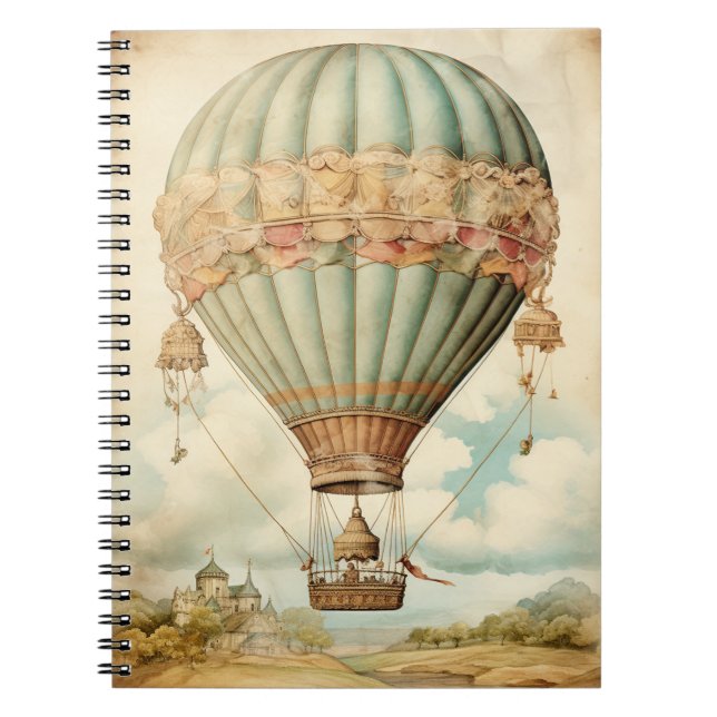 Vintage Steampunk Blue Hot Air Balloon Notebook (Front)
